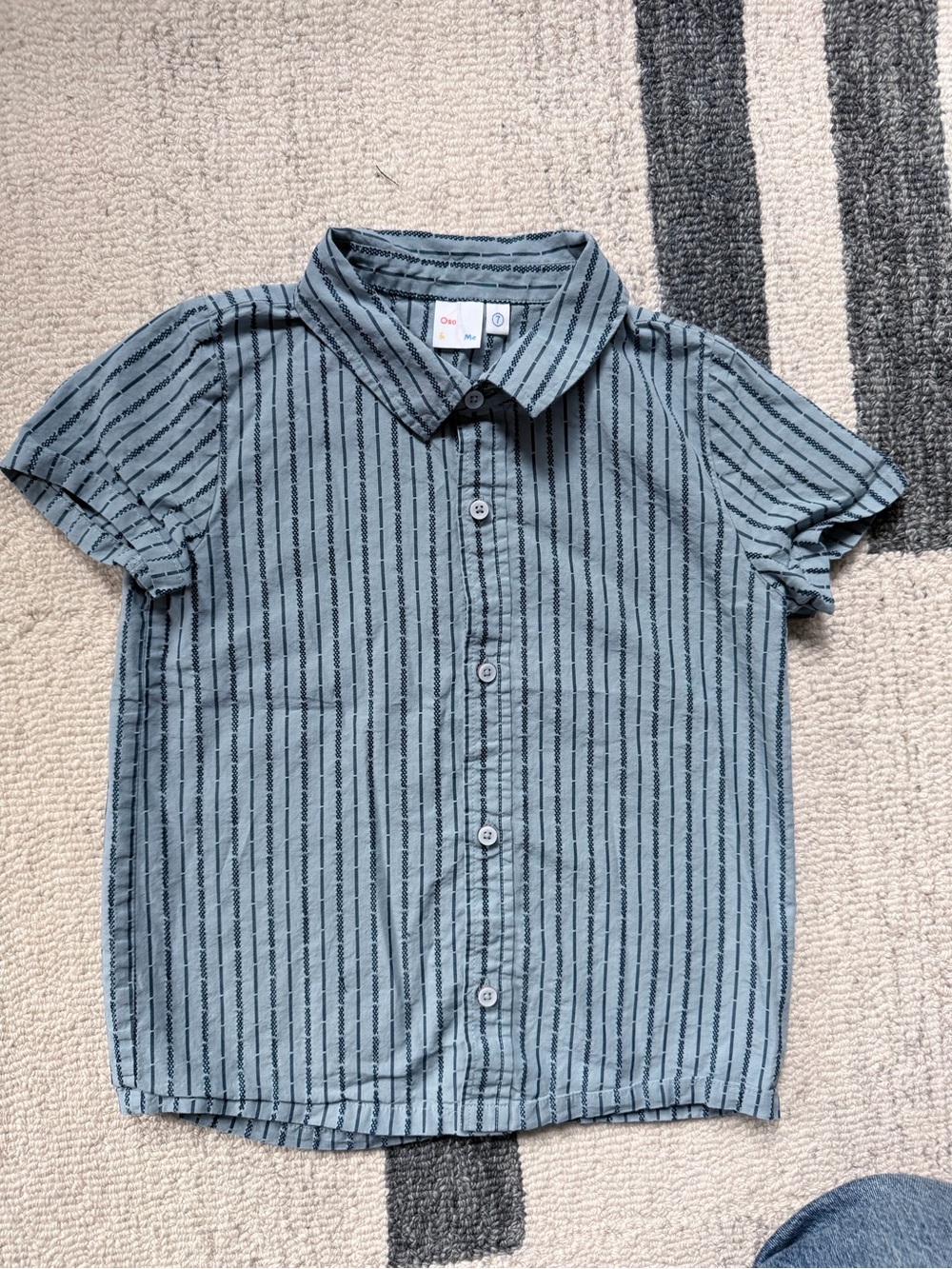 Oso & Me Boys' Blue Vertical-Stripe Short Sleeve Button-Down